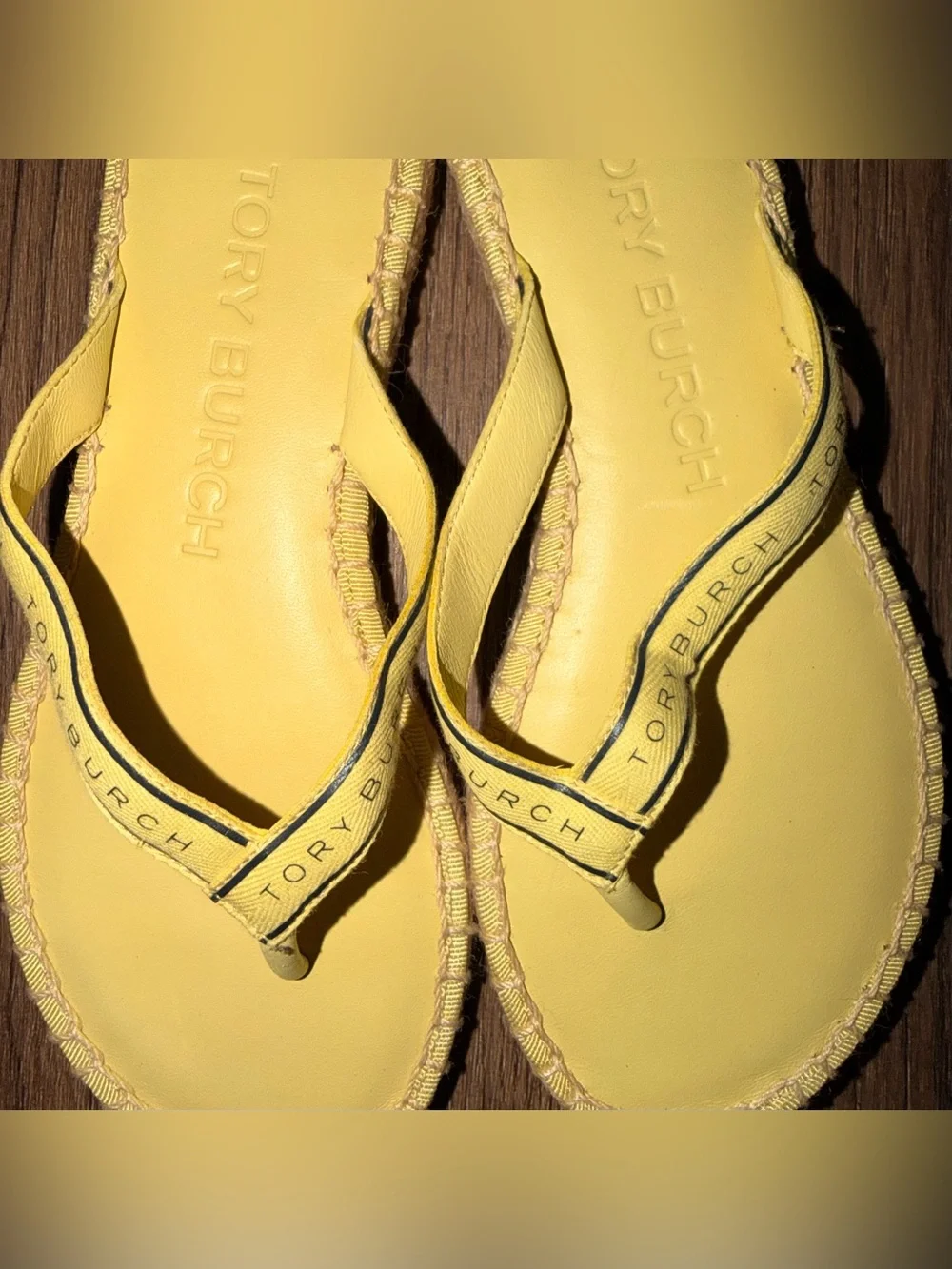 NWOT Tory Burch Yellow Espadrille Flip Flop Sandals Size 6